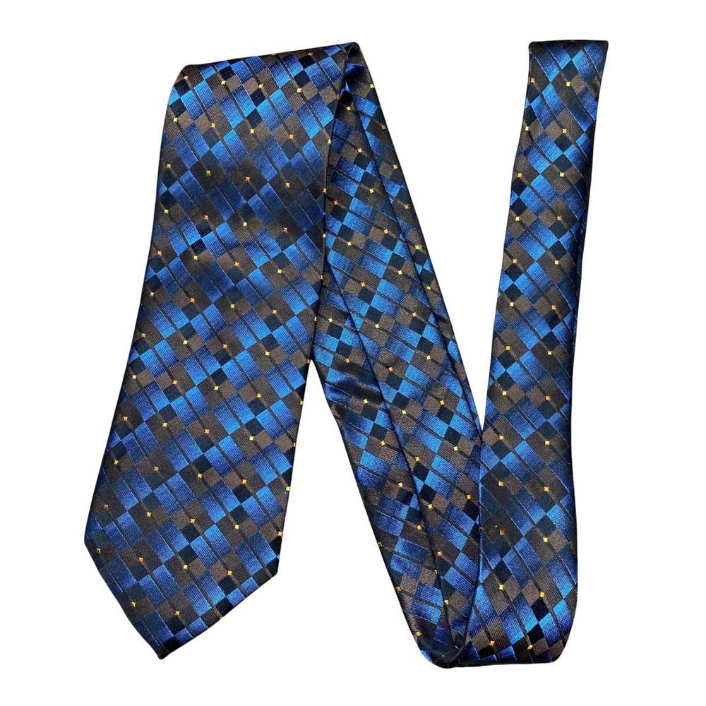 Bruno Marchesi Silk Necktie Check Extra Long Blue Jacquard Italy Excellent - Picture 2 of 6